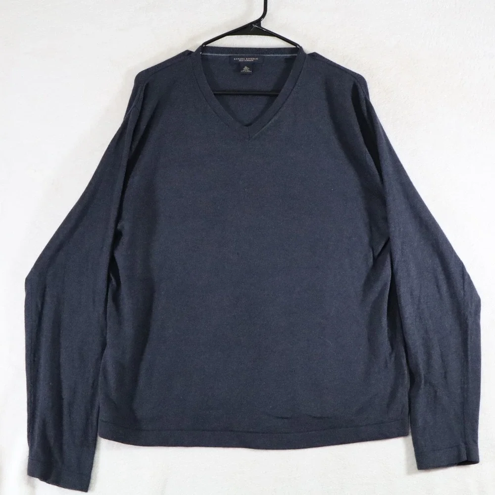 Banana Republic Men's XL Silk Cashmere Sweater Navy V‑Neck Luxury Soft Knit